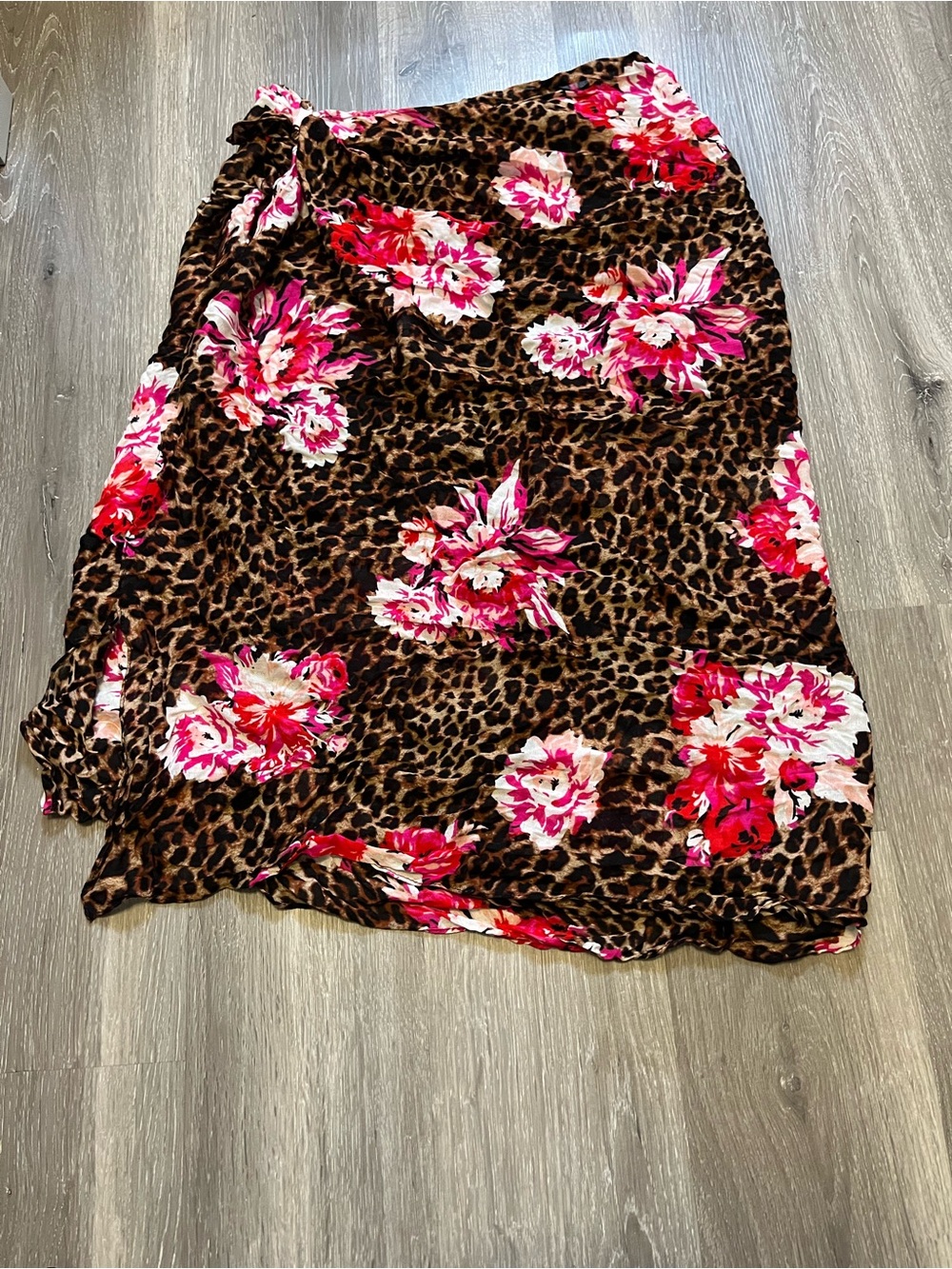 Victoria's Secret Leopard Pink Floral Wrap Skirt in Brown, Pink and Red